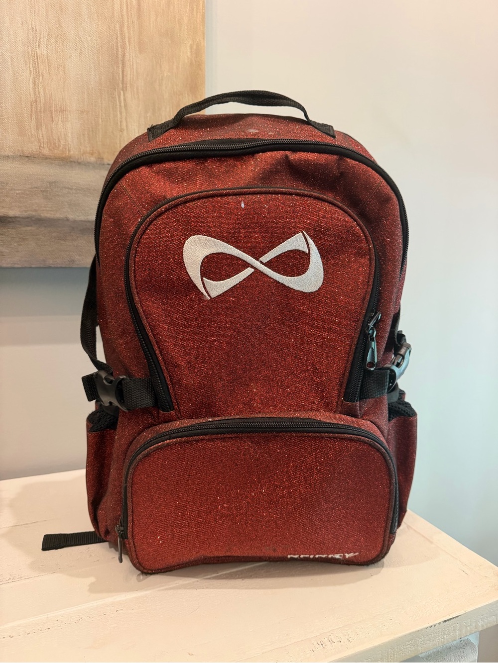 Red glitter infinity cheer backpack